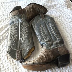 Panhandle Slim Brown and Gray Heeled Boots Genuine Ostrich